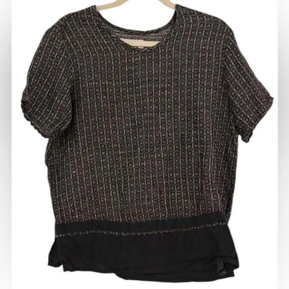 Flax Gray Black Print 100% Linen Top Pants Set Size P (4-6) - Picture 2 of 14